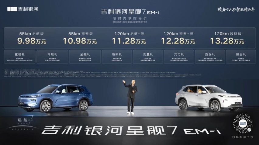 吉利银河星舰7 EM-i上市首月交付破2万！直追比亚迪宋Pro